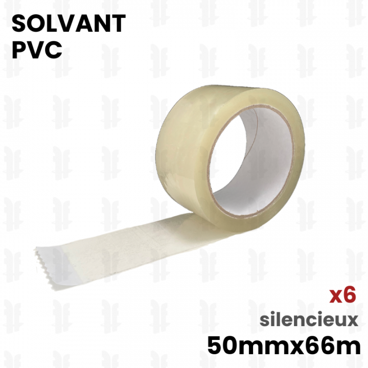 6 rouleaux de scotch adhésifs transparent PVC 32µ solvant 50mm x 66m