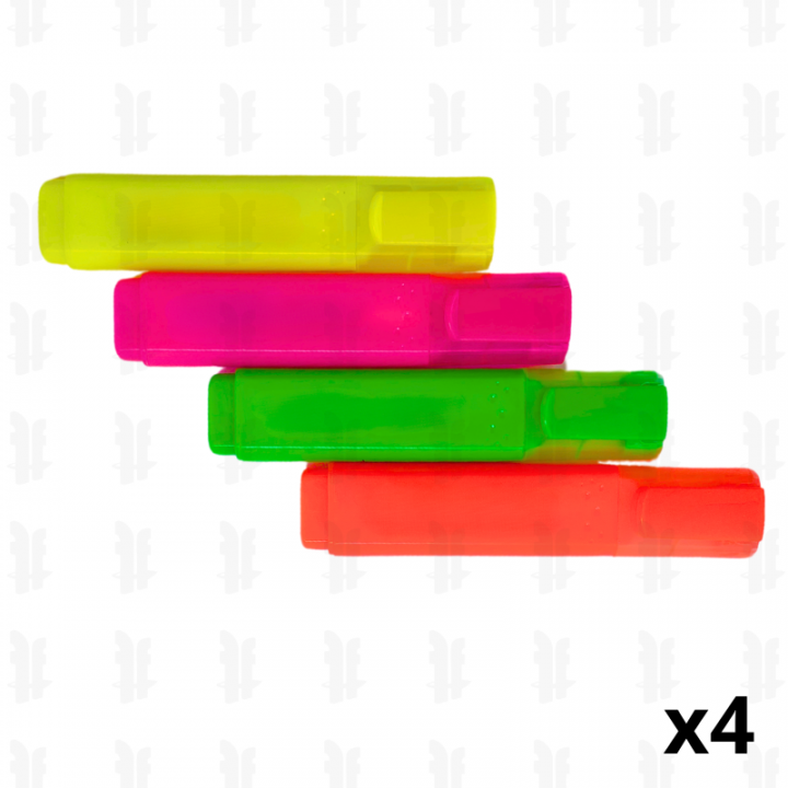 4 surligneurs  fluo pointe biseautée 1/5.2mm . Jaune fluo / Rose fluo / Vert fluo / Orange fluo