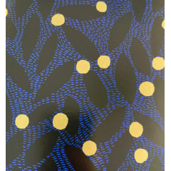 Papier cadeau feuille noire, bleu point or 7364H