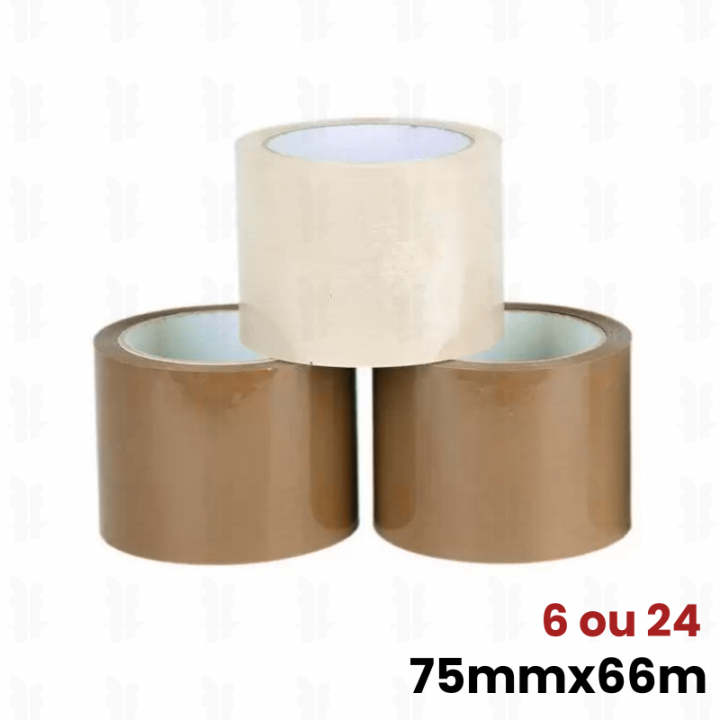 6 ou 24 rouleaux ruban adhésifs Marron ou transparent 75mm x 66m