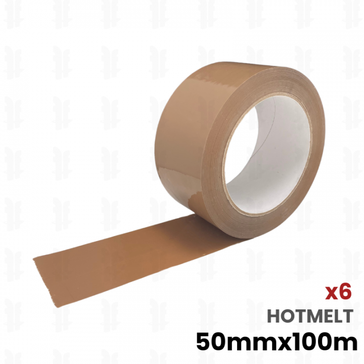 6 rouleaux de scotch adhésifs hotmelt havane/marron 50x100