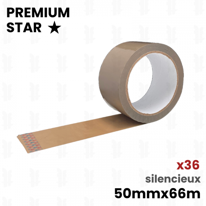 36 rouleaux de scotch adhésifs Marron  silencieux premium star 50x66 (havane)