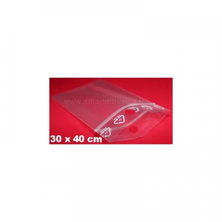 200 sachets plastiques Zip 300x400 mm avec trou de suspension