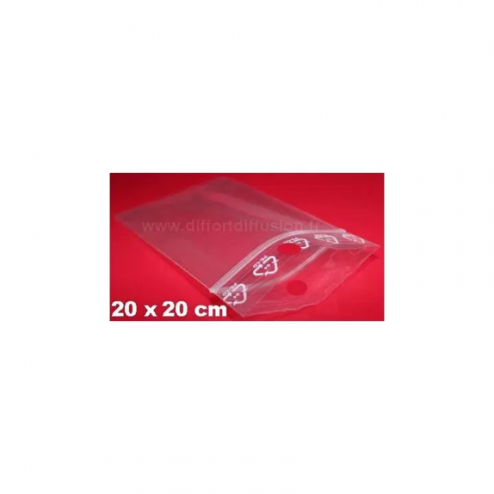 1000 sachets plastiques Zip 200x200 mm avec trou de suspension DIFFORT DIFFUSION - 1