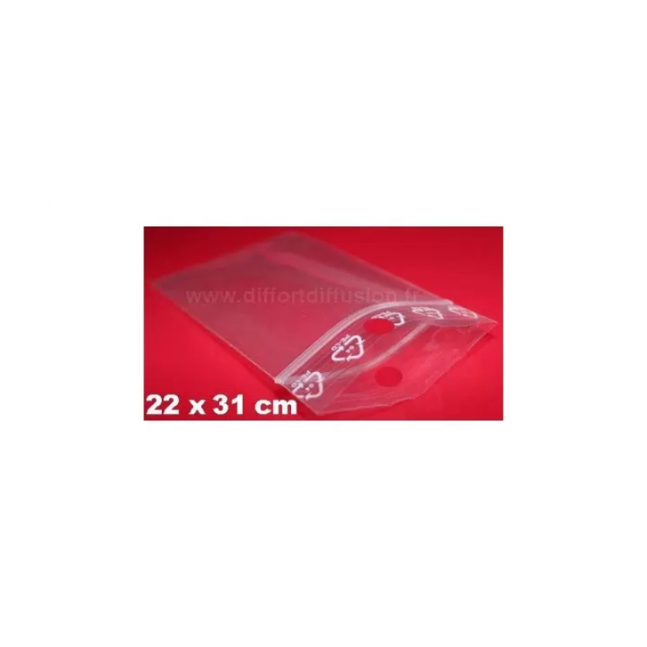 500 sachets plastiques Zip 220x310 mm avec trou de suspension DIFFORT DIFFUSION - 1