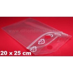 1000 sachets plastiques Zip 200x250 mm avec trou de suspension